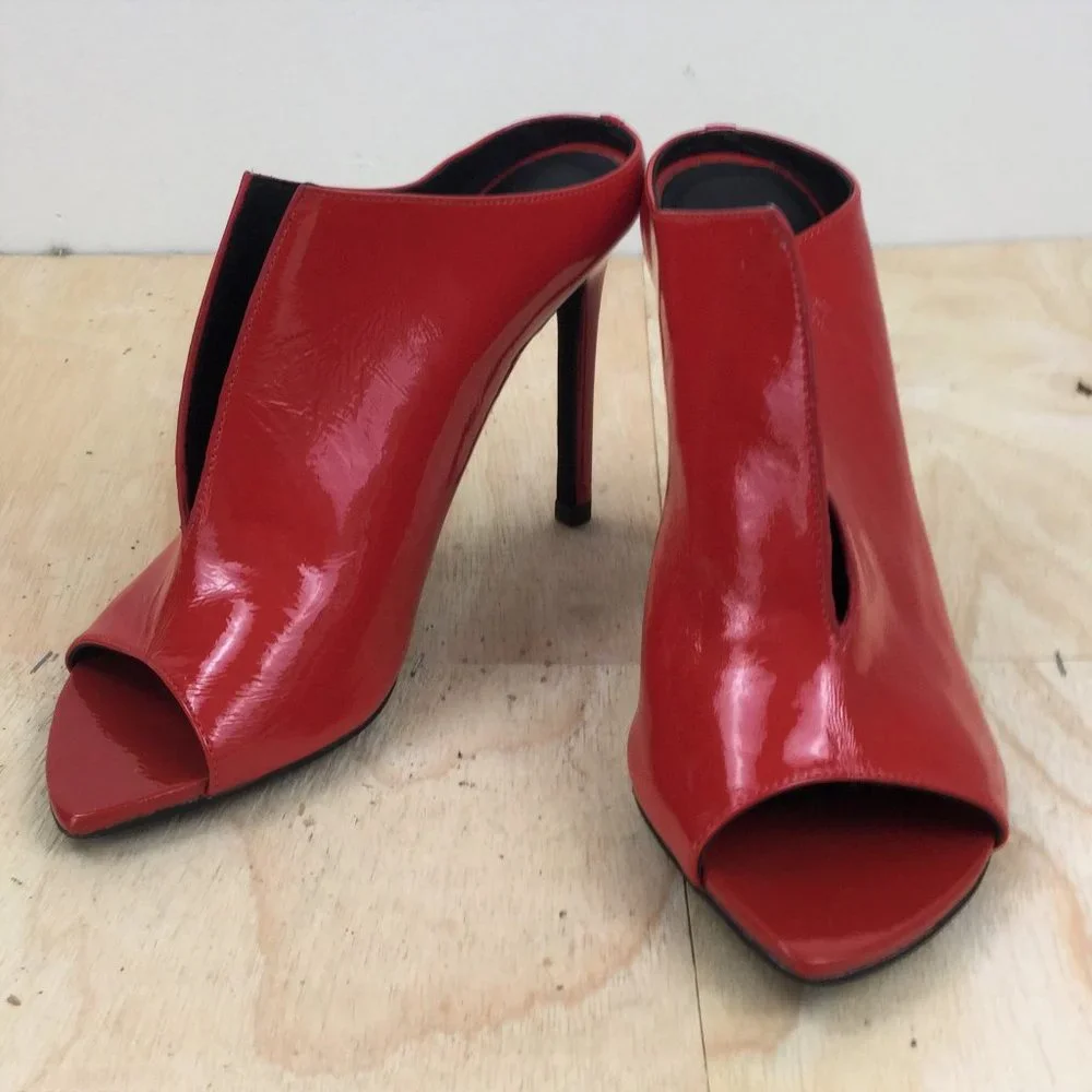 Jeffrey Campbell Shiny Red Peep Toe Booties 6